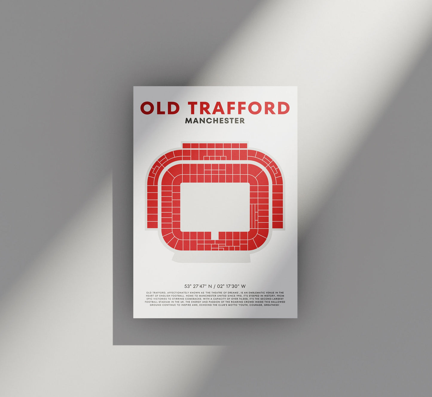 Old Trafford Manchester United Druck - Fußballstadion, Wandkunst für Fußballfans, Manchester United Sportdekor, Einzigartiges Geschenk