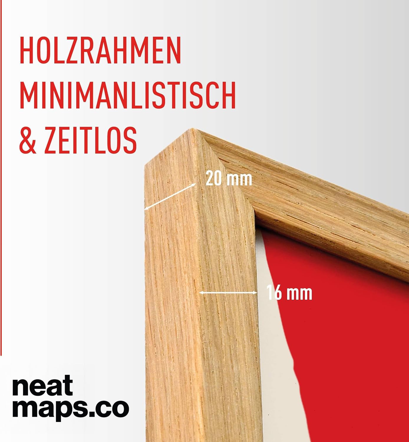 Holz-Bilderrahmen A4/A3/A2/A1 & 50×70 – Eiche, Schwarz, Weiß