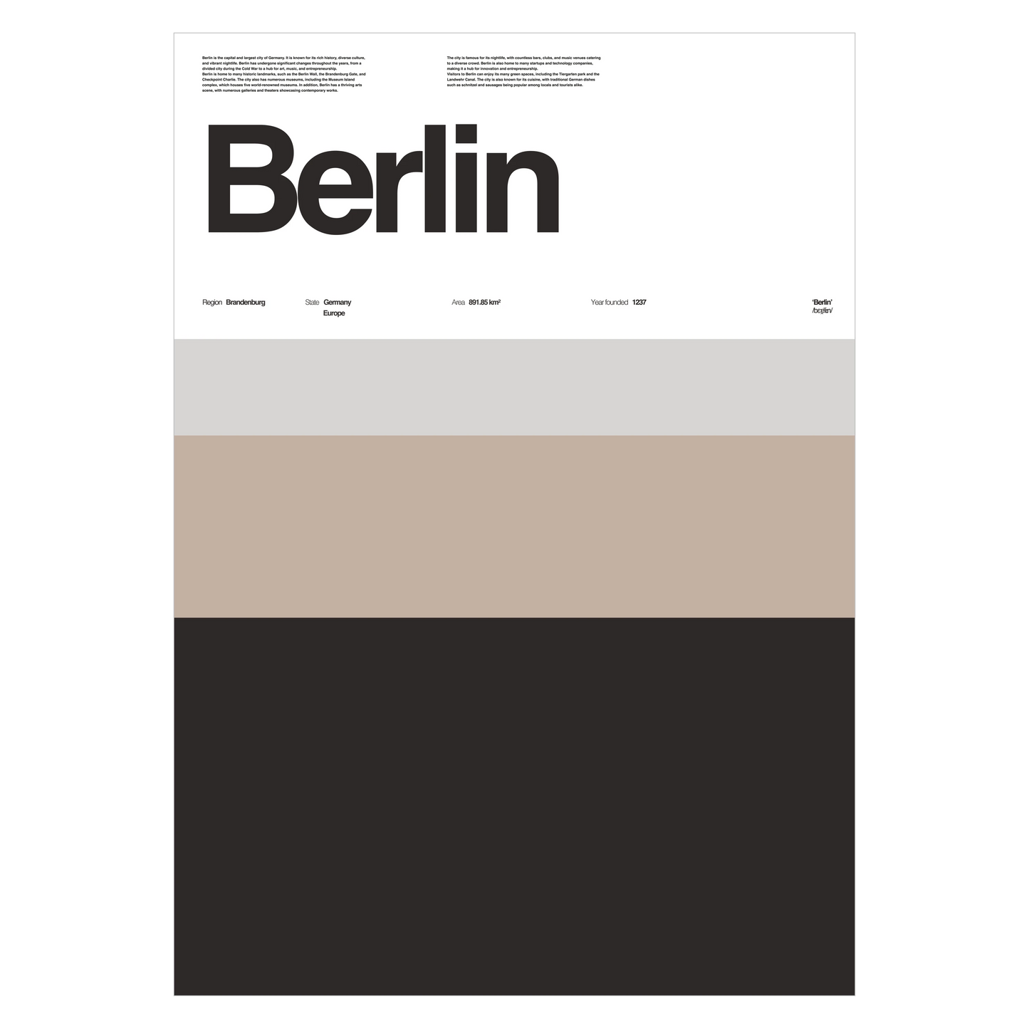 Berlin Typographic City Poster – Minimalist A3 Wall Art