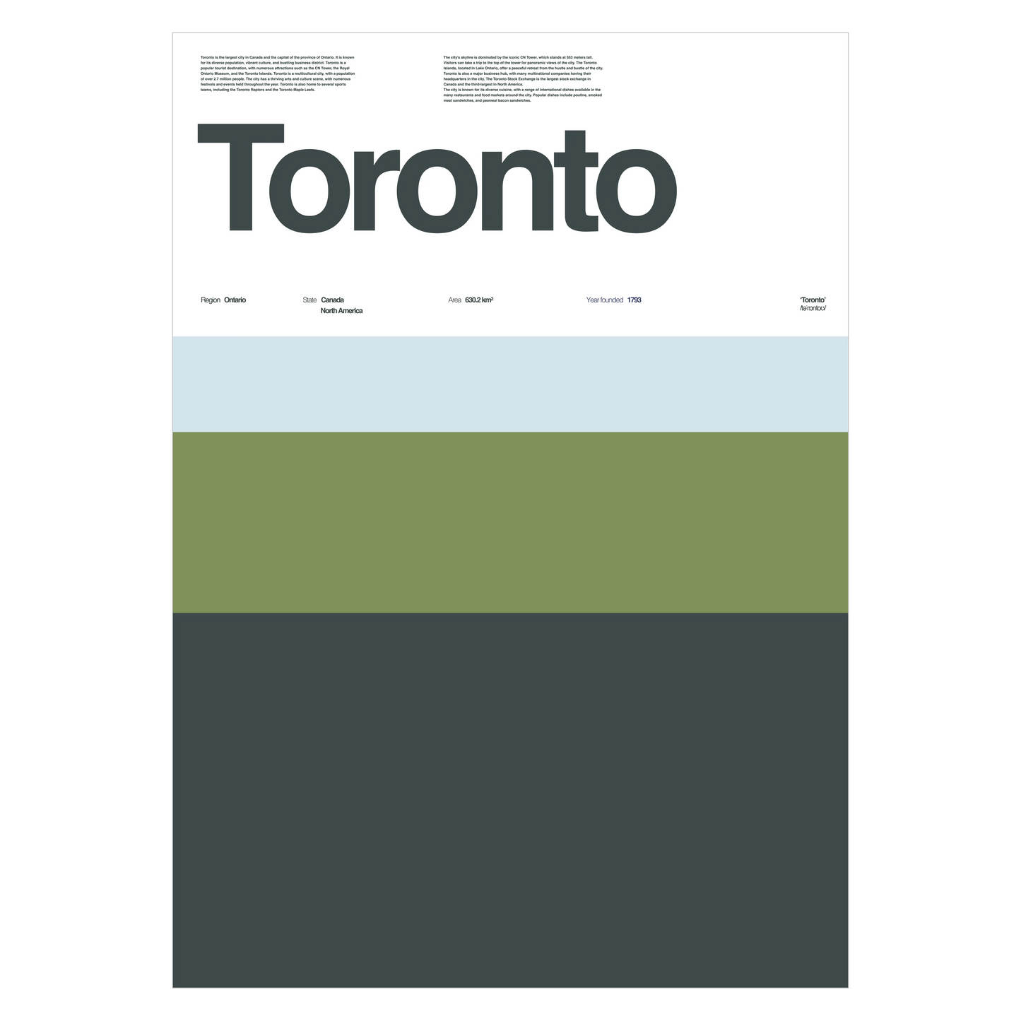 Toronto Typographic City Poster – Minimalist A3 Wall Art