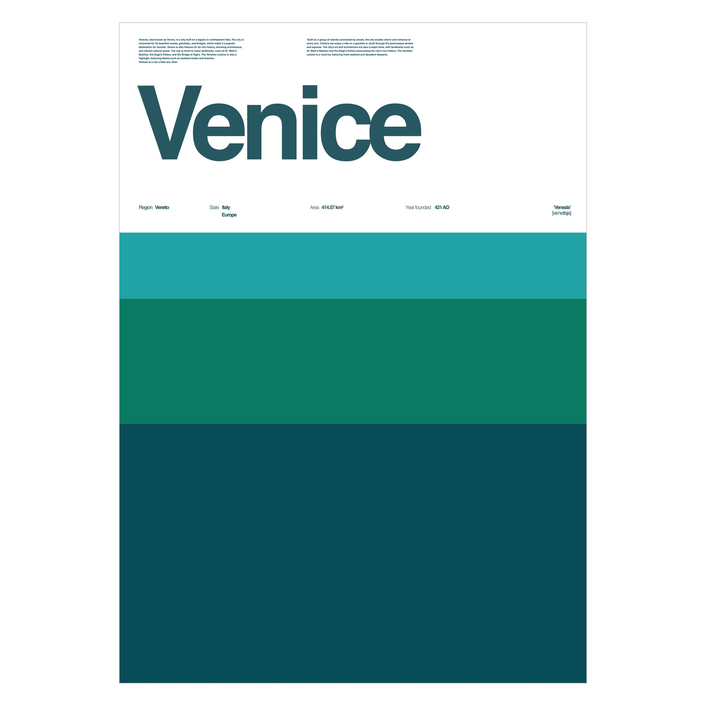 Venice Typographic City Poster – Minimalist A3 Wall Art