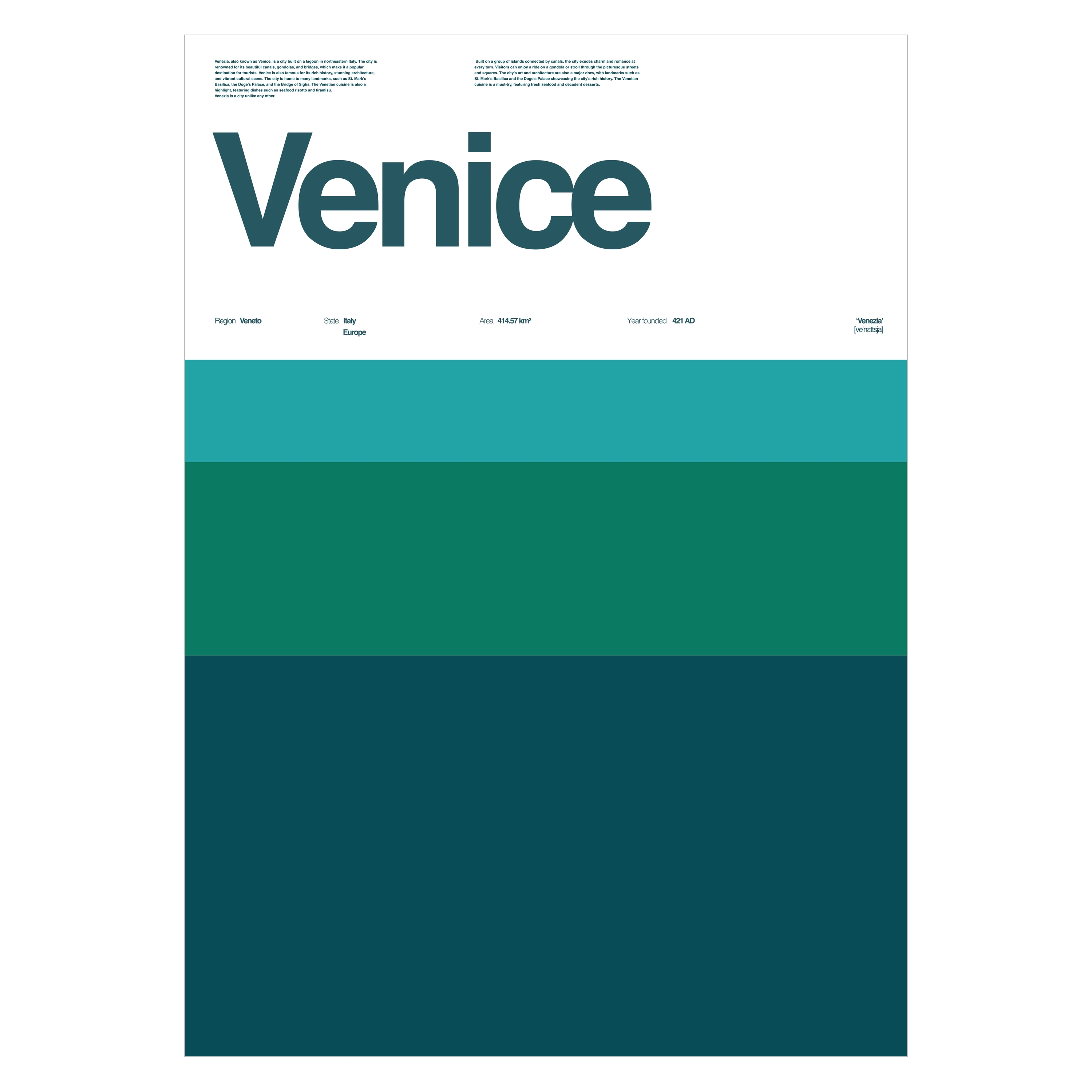 Venice Typographic City Poster – Minimalist A3 Wall Art