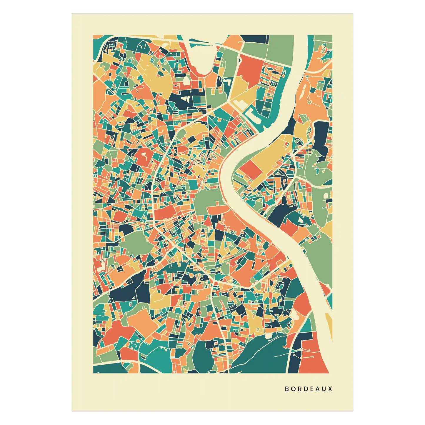 Bordeaux Stadtkarte Poster – Polychroma Modern Art Print