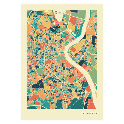 Bordeaux Stadtkarte Poster – Polychroma Modern Art Print