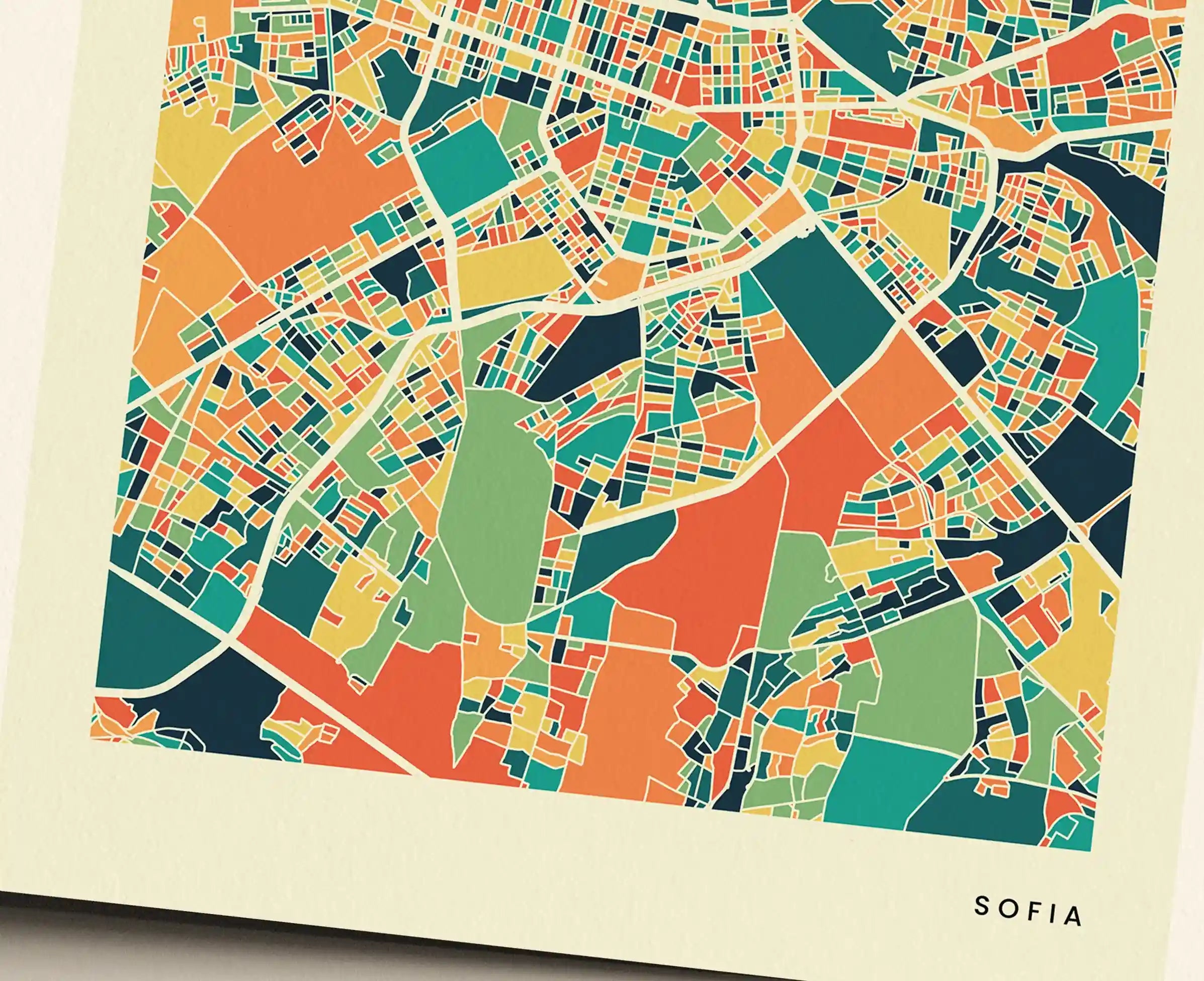 Sofia Stadtkarte Poster – Polychroma Modern Art Print