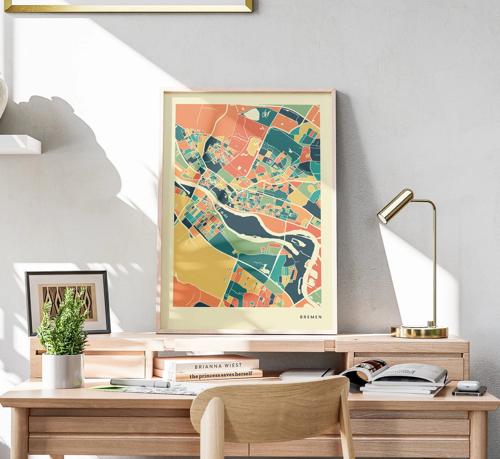 Bremen Stadtkarte Poster – Polychroma Modern Art Print