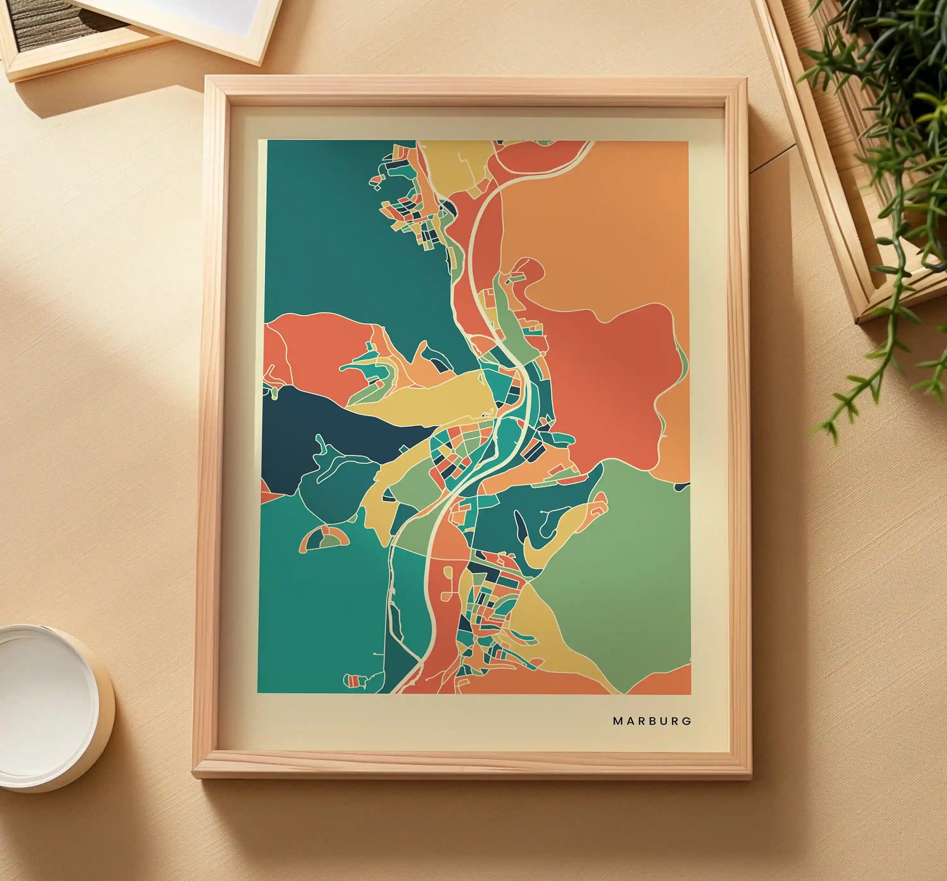Marburg Stadtkarte Poster – Polychroma Modern Art Print