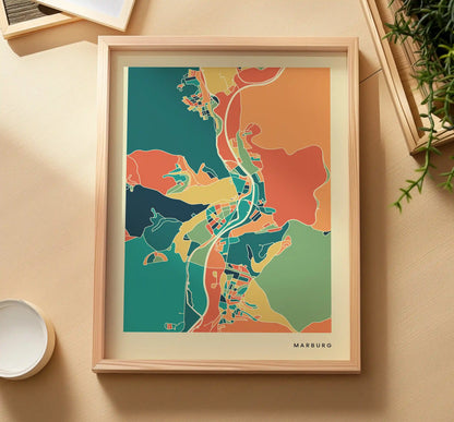 Marburg Stadtkarte Poster – Polychroma Modern Art Print