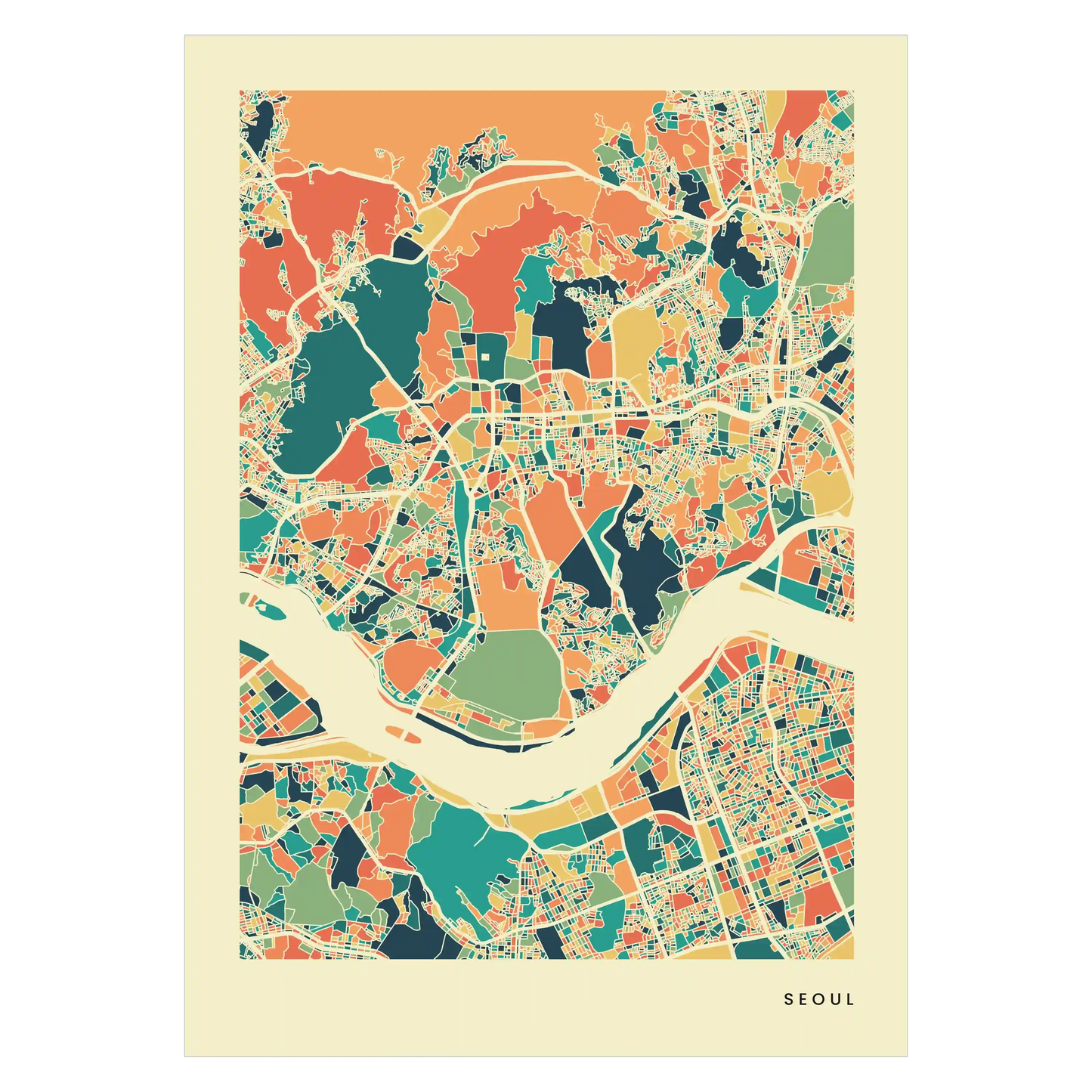 Seoul Stadtkarte Poster – Polychroma Modern Art Print