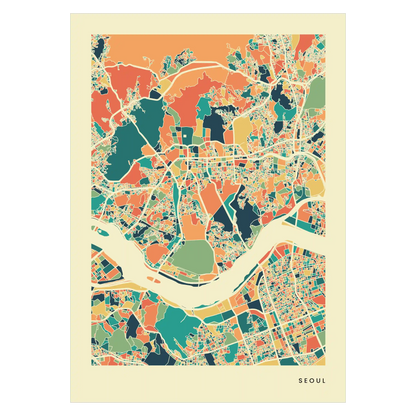 Seoul Stadtkarte Poster – Polychroma Modern Art Print