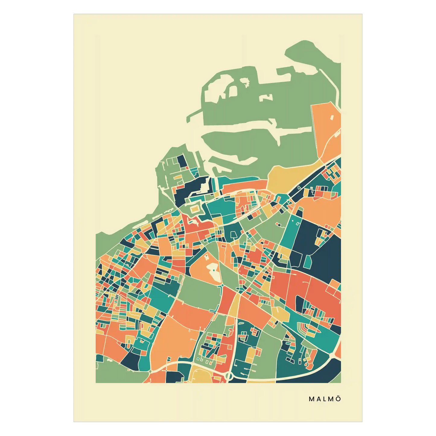 Malmö Stadtkarte Poster – Polychroma Modern Art Print