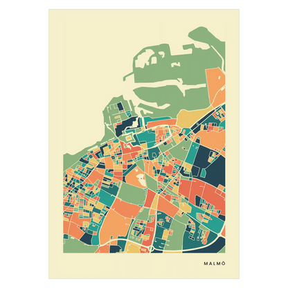 Malmö Stadtkarte Poster – Polychroma Modern Art Print