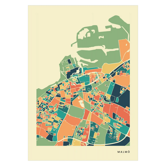 Malmö Stadtkarte Poster – Polychroma Modern Art Print