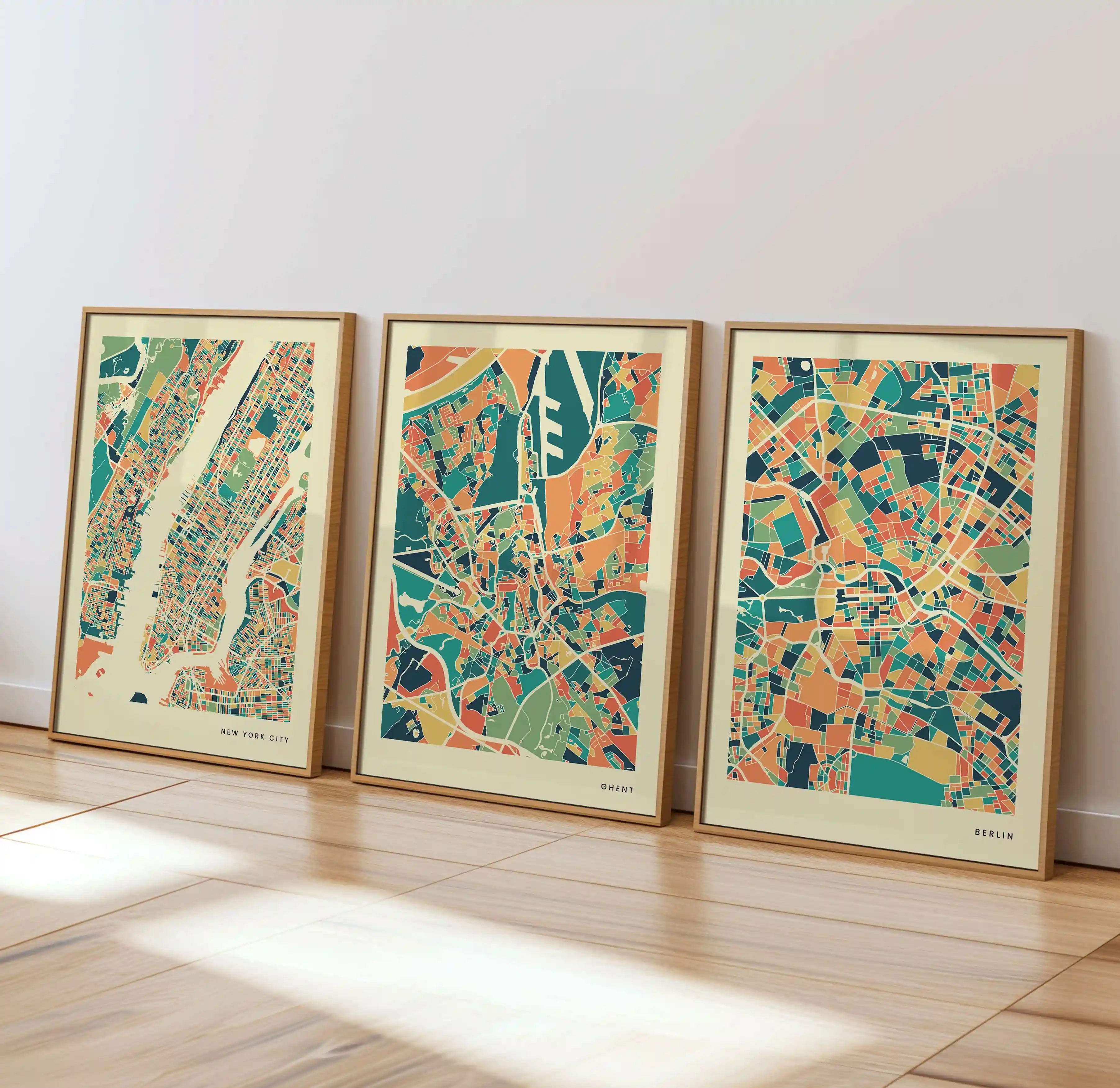 Ghent Stadtkarte Poster – Polychroma Modern Art Print
