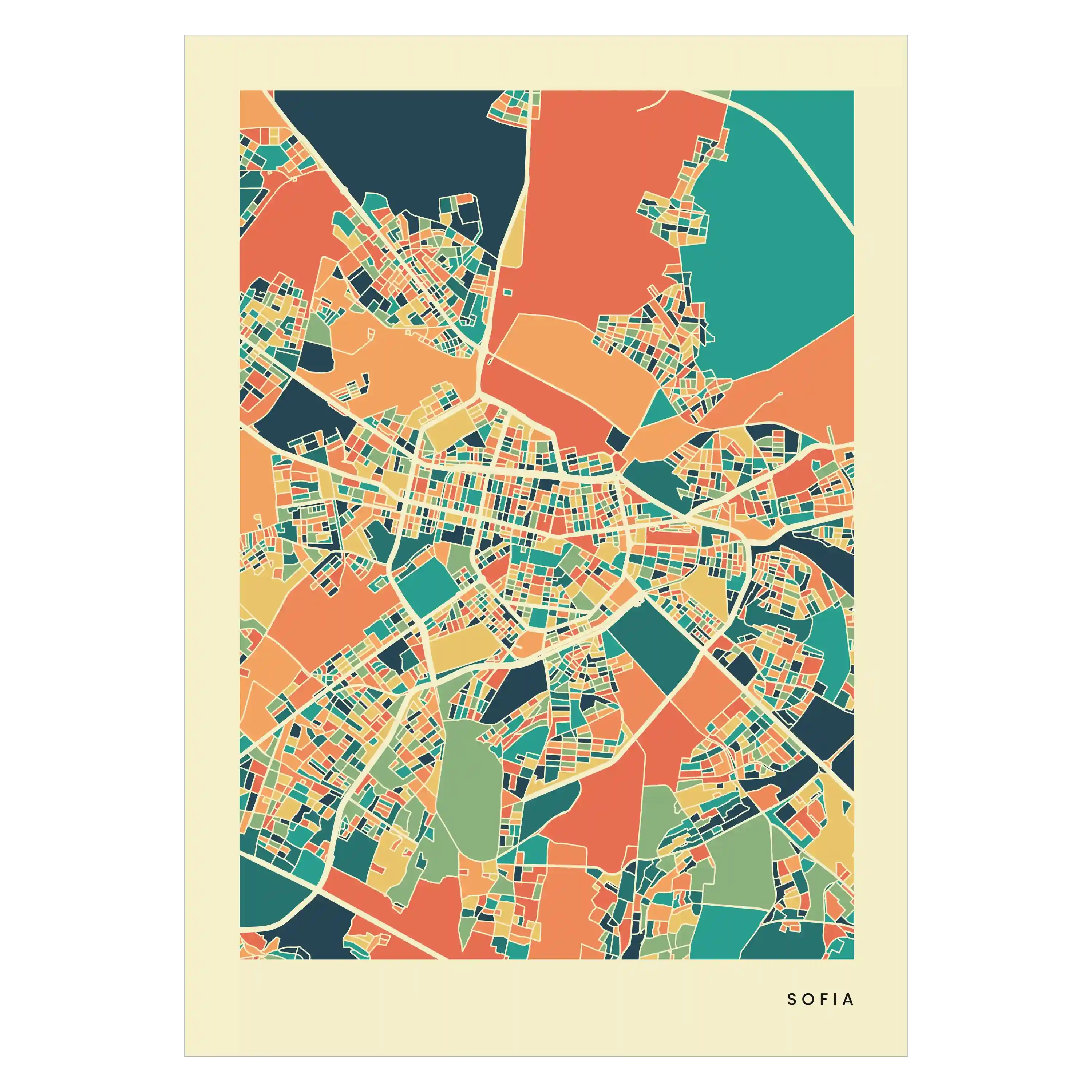 Sofia Stadtkarte Poster – Polychroma Modern Art Print