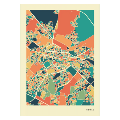 Sofia Stadtkarte Poster – Polychroma Modern Art Print