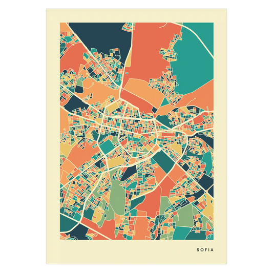 Sofia Stadtkarte Poster – Polychroma Modern Art Print