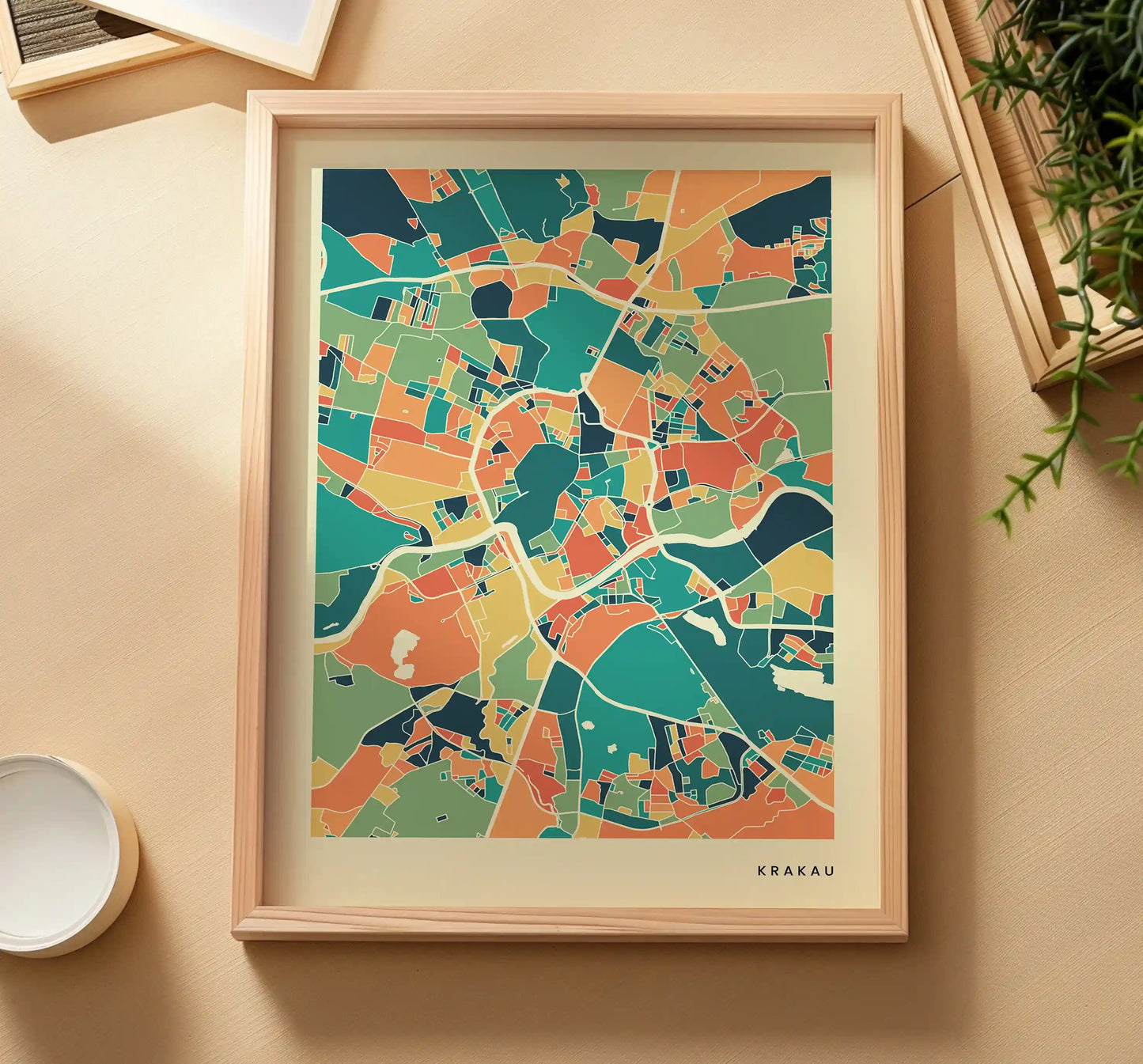 Krakau Stadtkarte Poster – Polychroma Modern Art Print