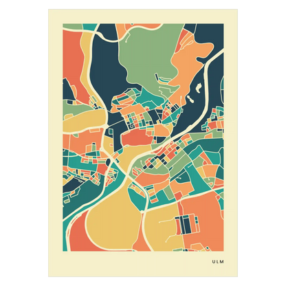 Ulm Stadtkarte Poster – Polychroma Modern Art Print
