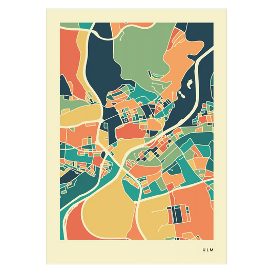 Ulm Stadtkarte Poster – Polychroma Modern Art Print