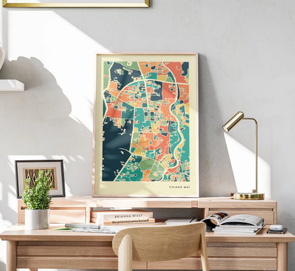 Chiang Mai Stadtkarte Poster – Polychroma Modern Art Print