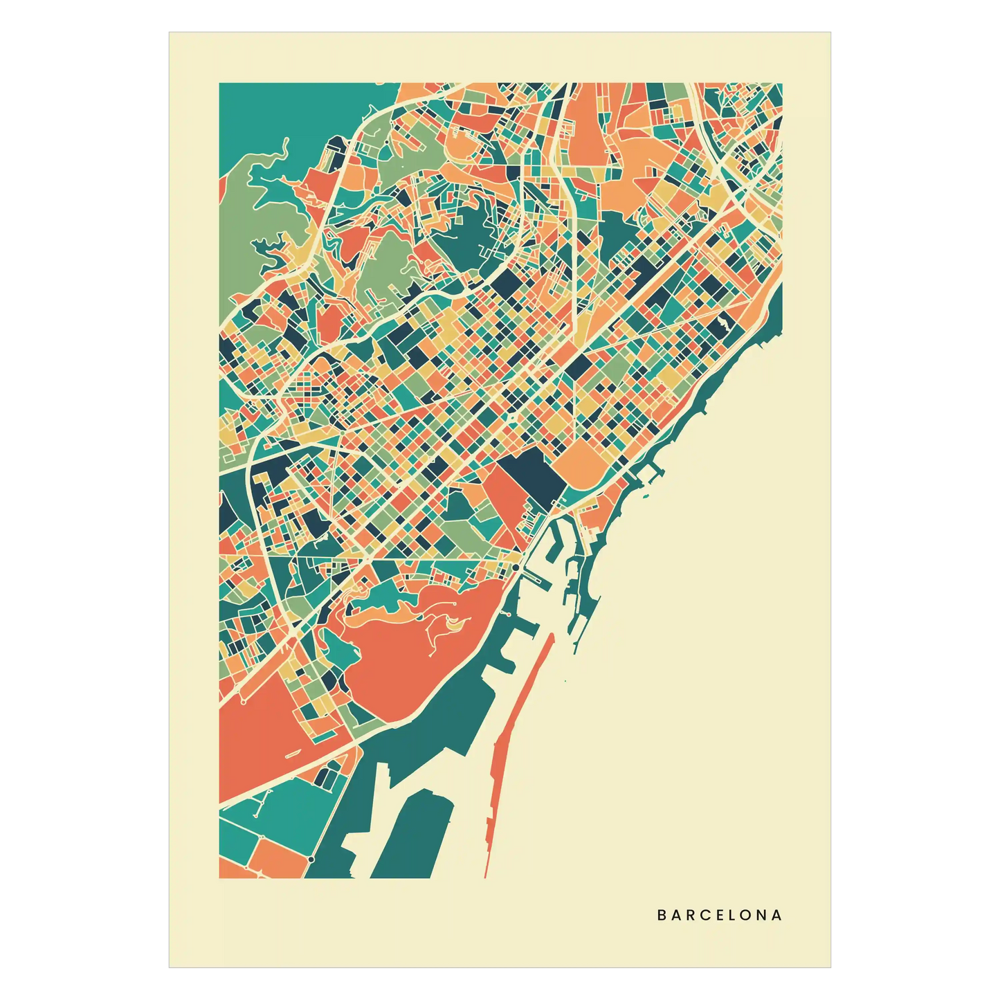 Barcelona Stadtkarte Poster – Polychroma Modern Art Print