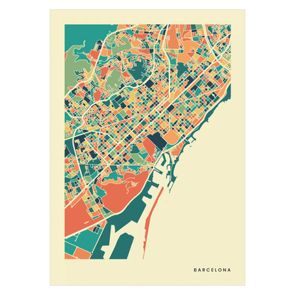 Barcelona Stadtkarte Poster – Polychroma Modern Art Print