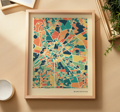 Manchester Stadtkarte Poster – Polychroma Modern Art Print