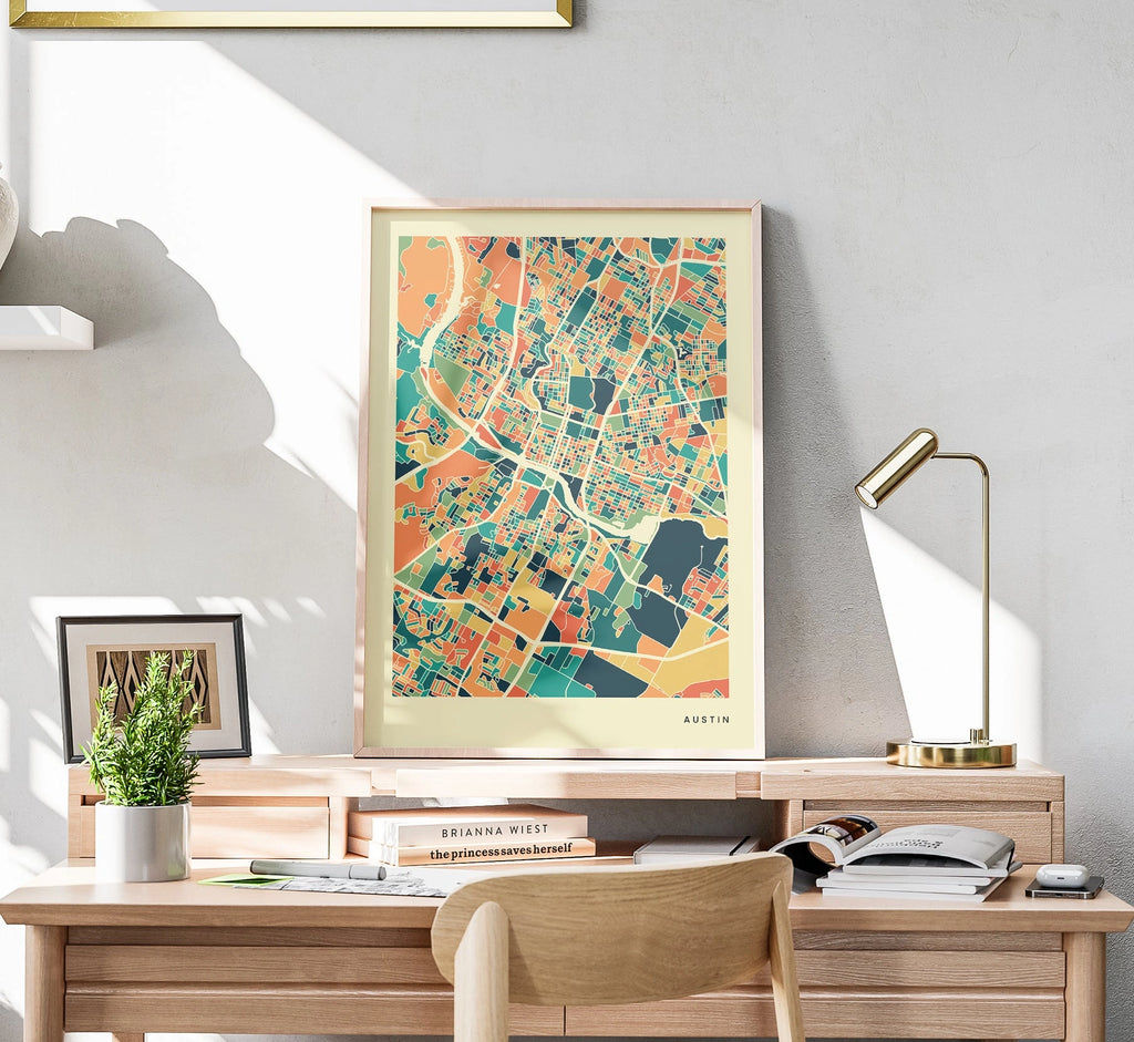 Austin Stadtkarte Poster – Polychroma Modern Art Print