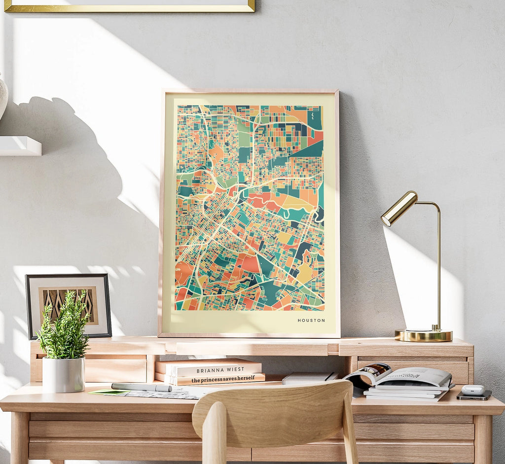 Houston Stadtkarte Poster – Polychroma Modern Art Print