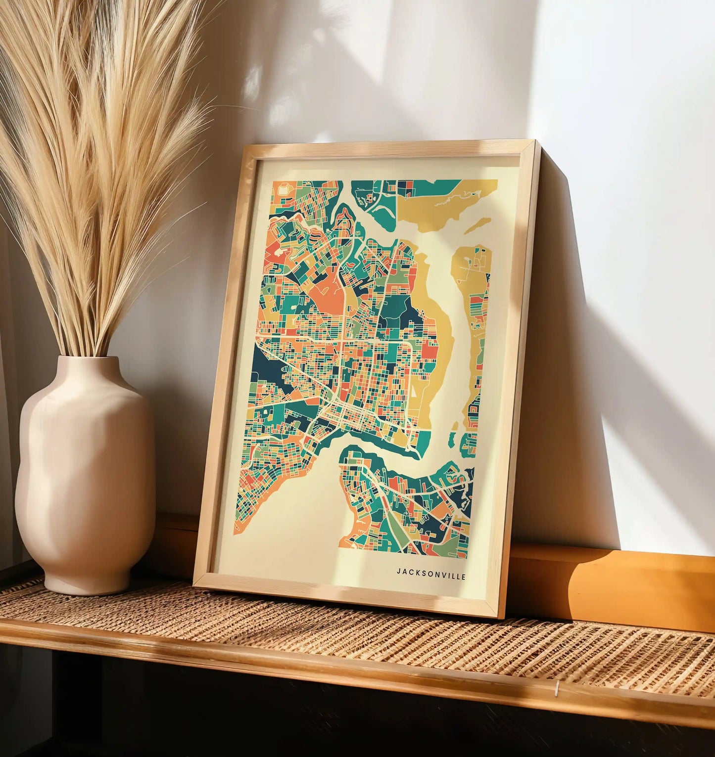 Jacksonville Stadtkarte Poster – Polychroma Modern Art Print