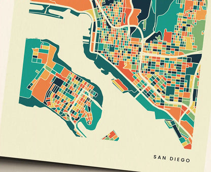 San Diego Stadtkarte Poster – Polychroma Modern Art Print