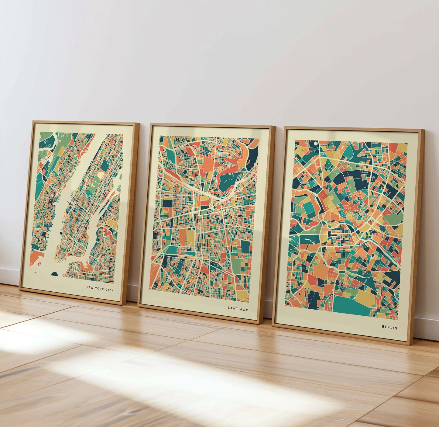 Santiago Stadtkarte Poster – Polychroma Modern Art Print