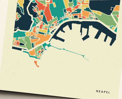 Neapel Stadtkarte Poster – Polychroma Modern Art Print