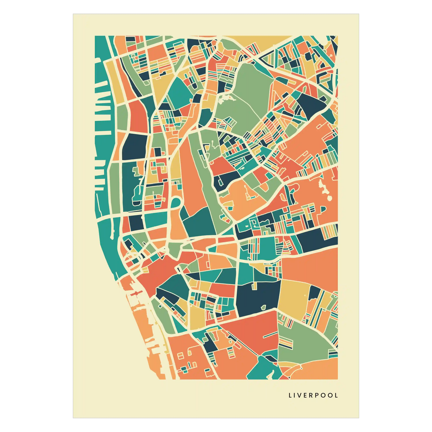 Liverpool Stadtkarte Poster – Polychroma Modern Art Print