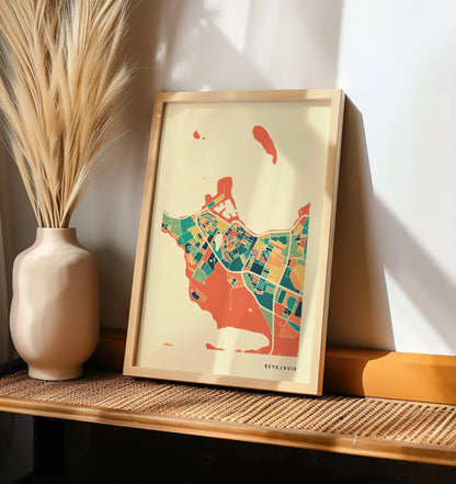 Reykjavik Stadtkarte Poster – Polychroma Modern Art Print