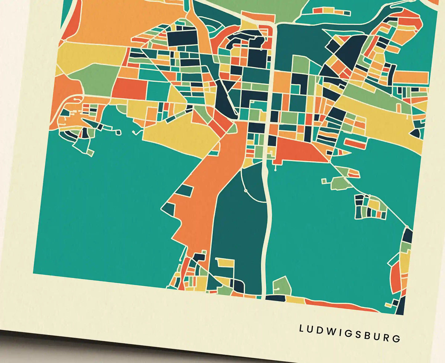 Ludwigsburg Stadtkarte Poster – Polychroma Modern Art Print