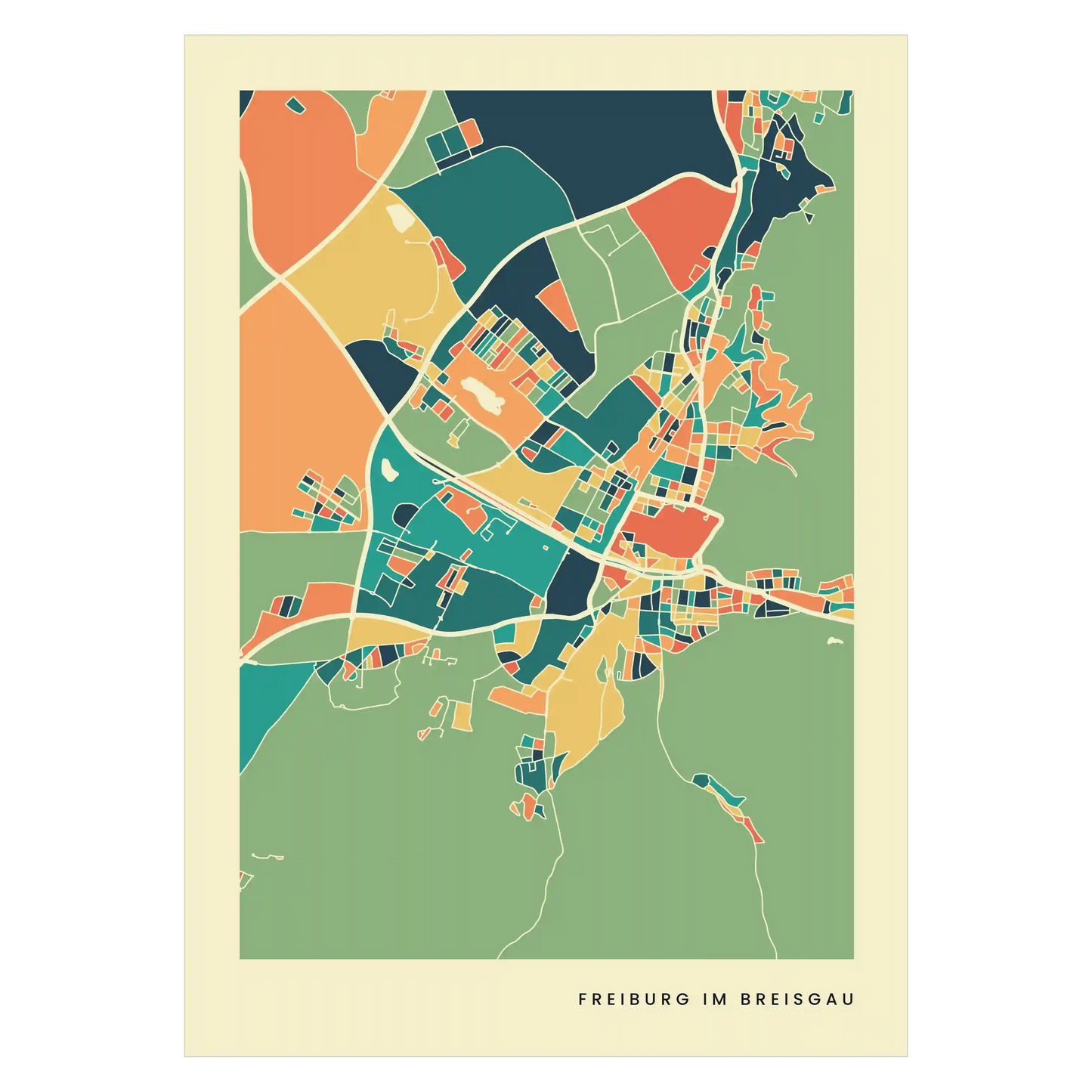 Freiburg im Breisgau Stadtkarte Poster – Polychroma Modern Art Print