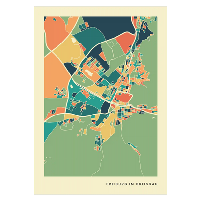 Freiburg im Breisgau Stadtkarte Poster – Polychroma Modern Art Print