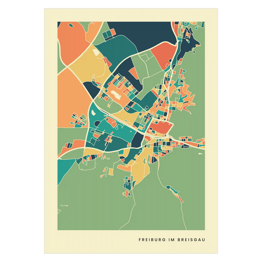 Freiburg im Breisgau Stadtkarte Poster – Polychroma Modern Art Print