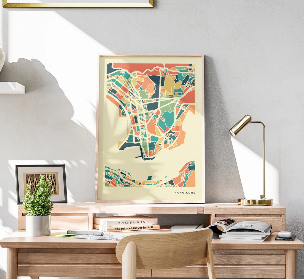 Hong Kong Stadtkarte Poster – Polychroma Modern Art Print