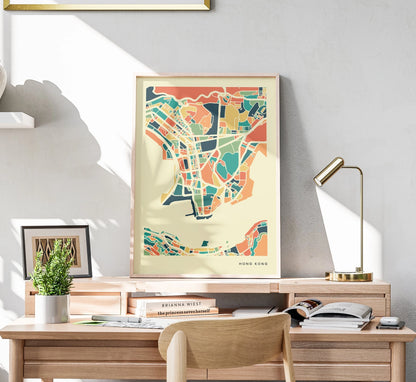 Hong Kong Stadtkarte Poster – Polychroma Modern Art Print