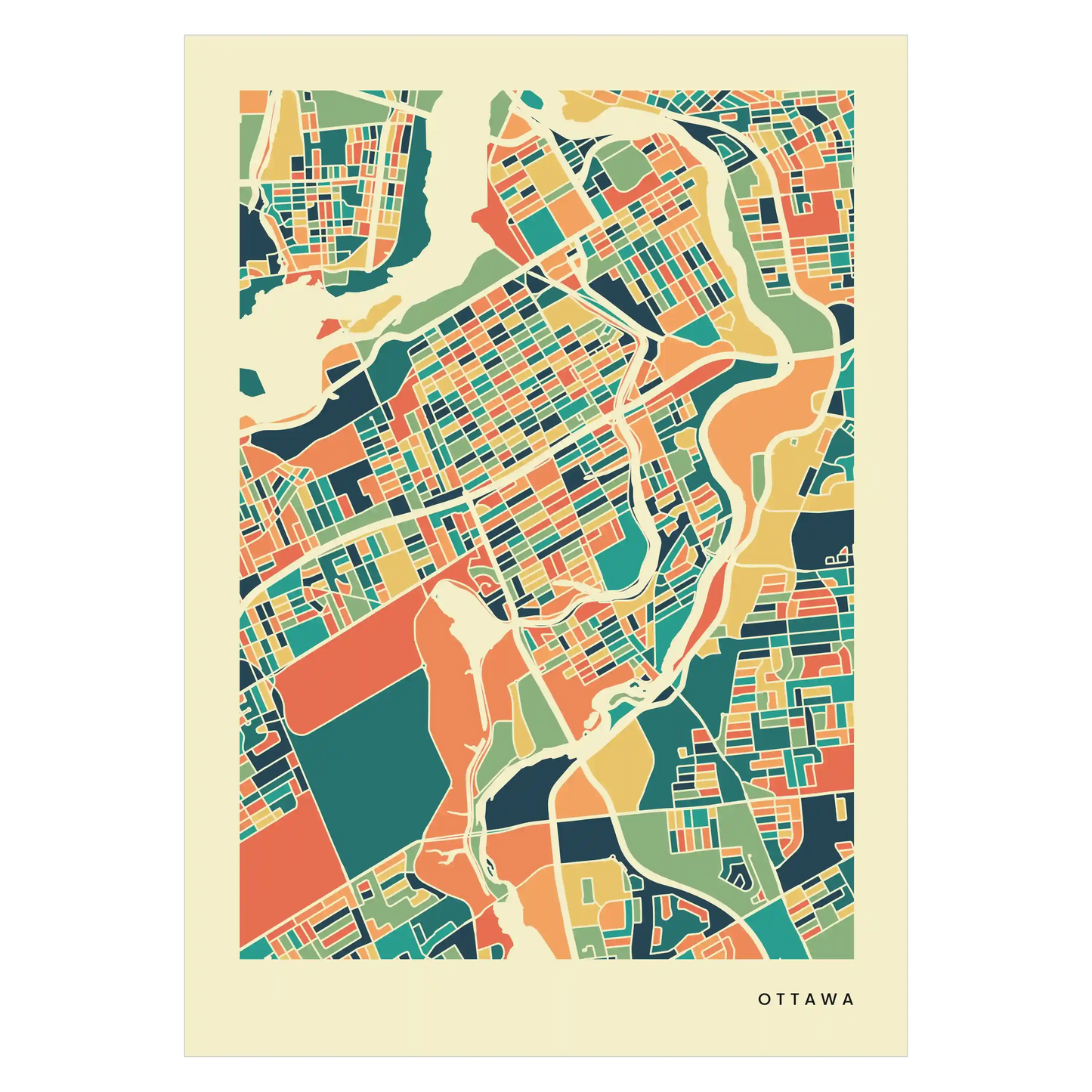 Ottawa Stadtkarte Poster – Polychroma Modern Art Print