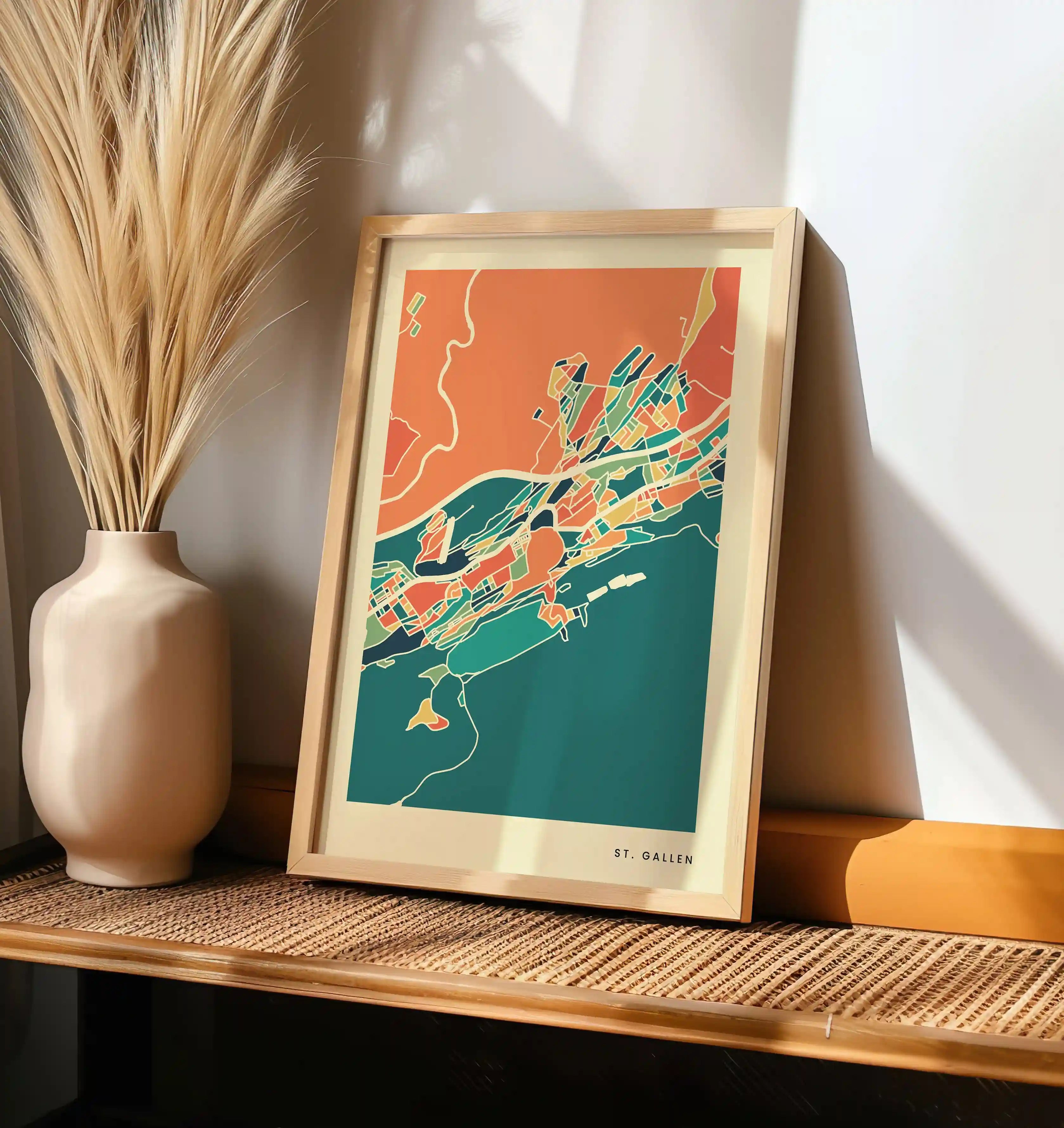 St. Gallen Stadtkarte Poster – Polychroma Modern Art Print