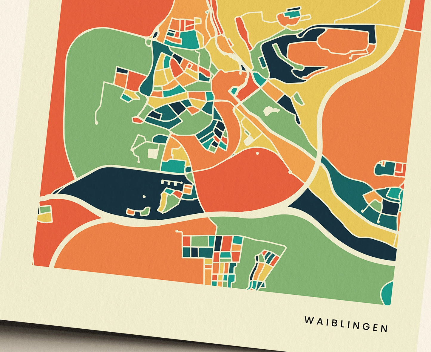 Waiblingen Stadtkarte Poster – Polychroma Modern Art Print