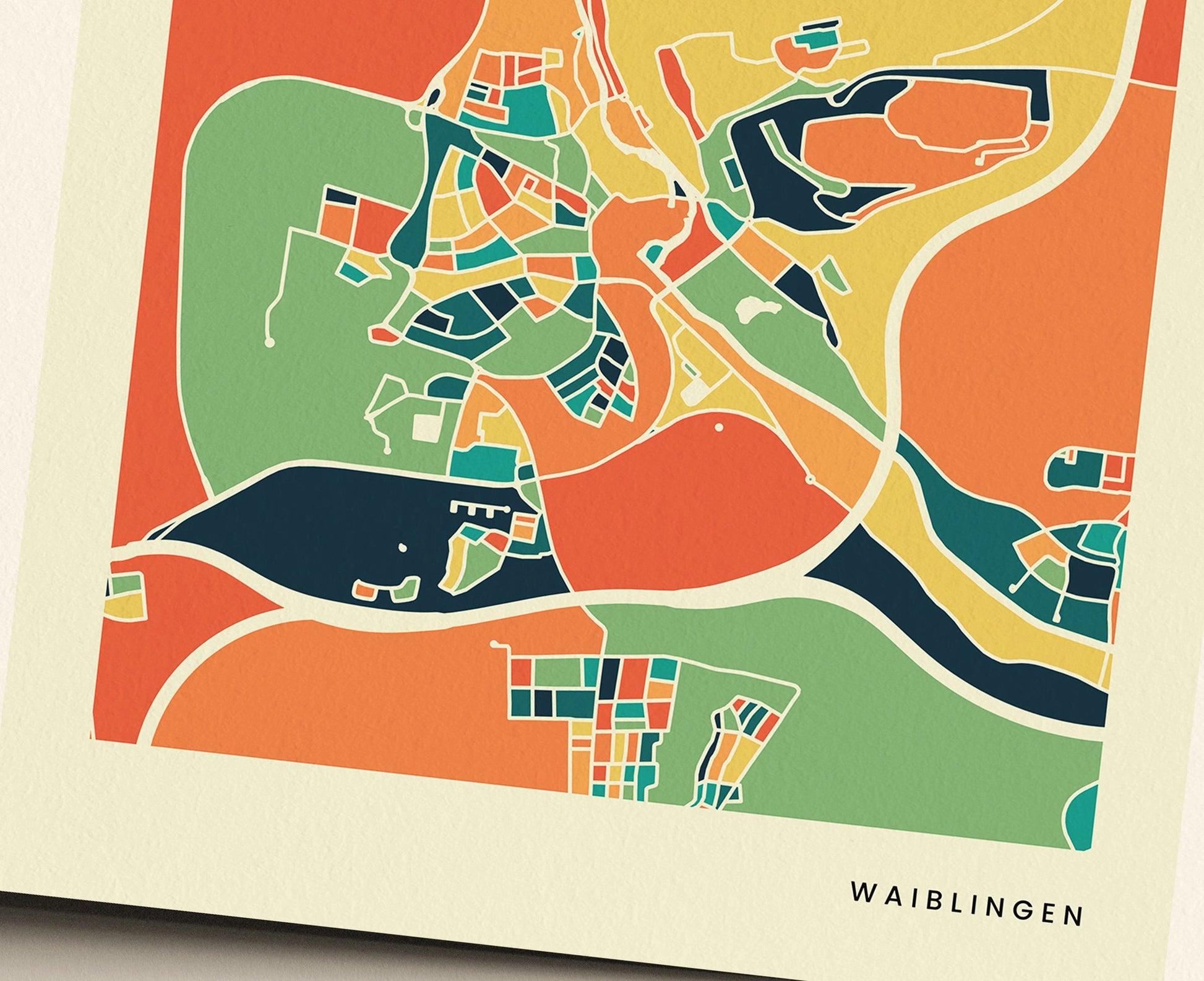 Waiblingen Stadtkarte Poster – Polychroma Modern Art Print