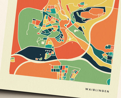 Waiblingen Stadtkarte Poster – Polychroma Modern Art Print