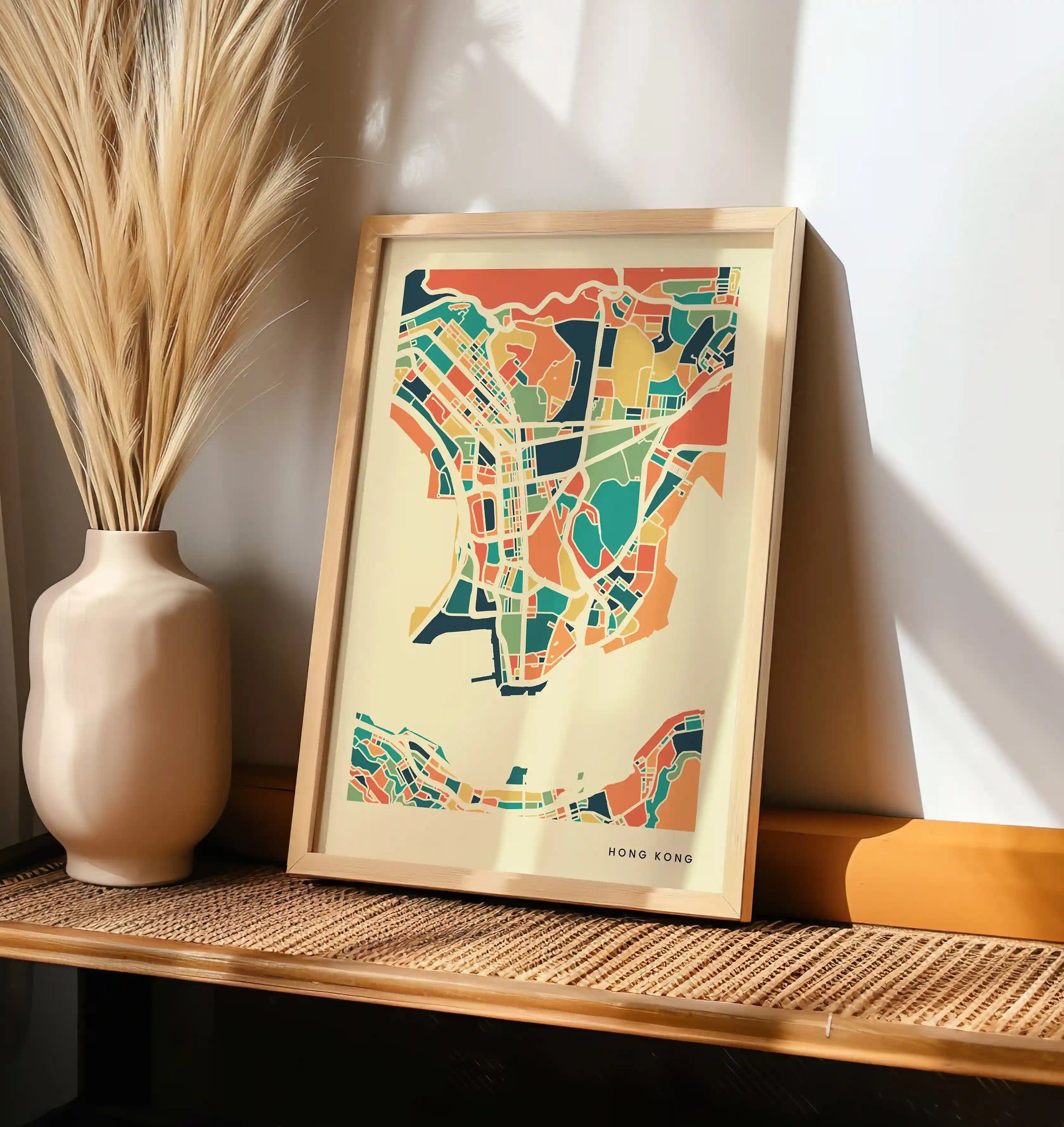 Hong Kong Stadtkarte Poster – Polychroma Modern Art Print