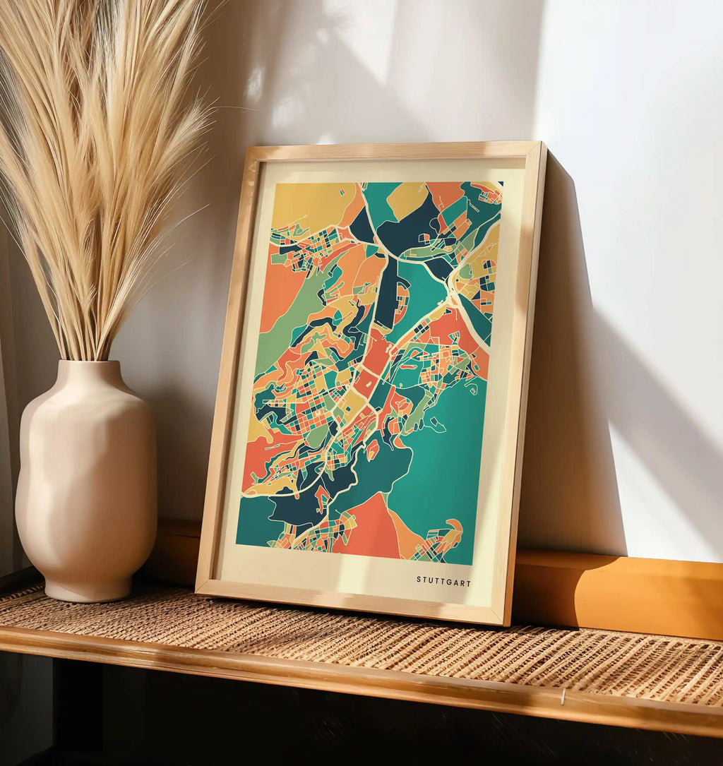 Stuttgart Stadtkarte Poster - Polychroma Stadtplan Modern Art Print Stadtkarte Poster – Polychroma Modern Art Print