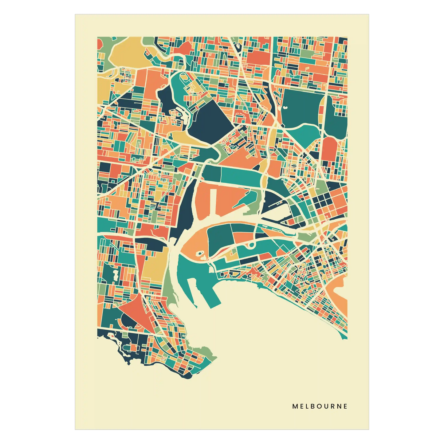 Melbourne Stadtkarte Poster – Polychroma Modern Art Print